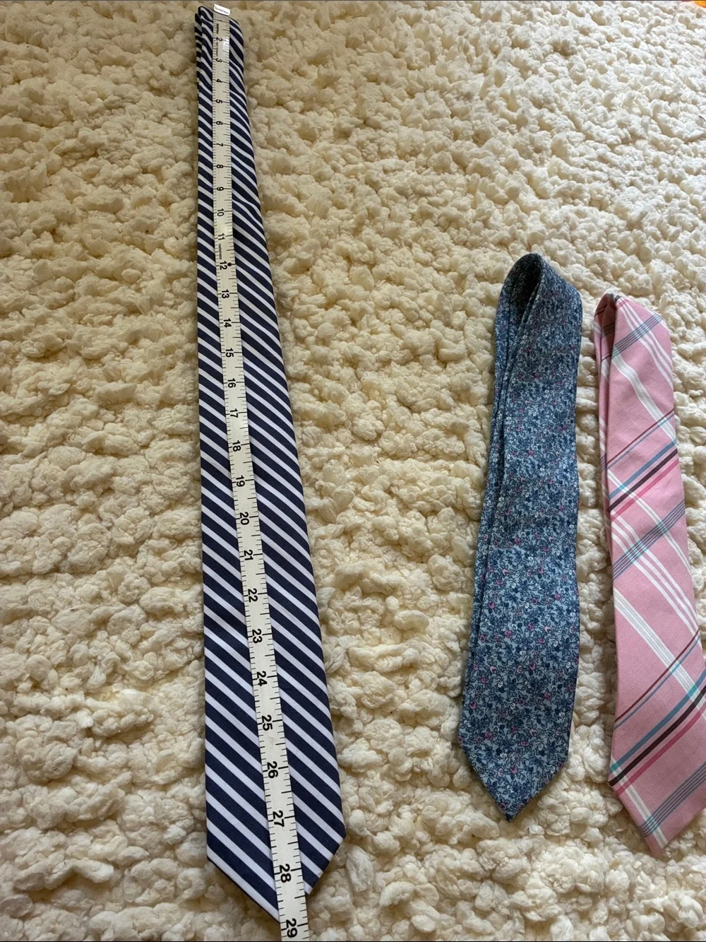 The Tie Bar Navy Stripe, Blue Floral, and Pink Plaid Neckties